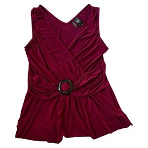 2/$14 ❤️ Bisou Bisou Elegant Burgundy Sleeveless Top with Belted Detail Sz XLP